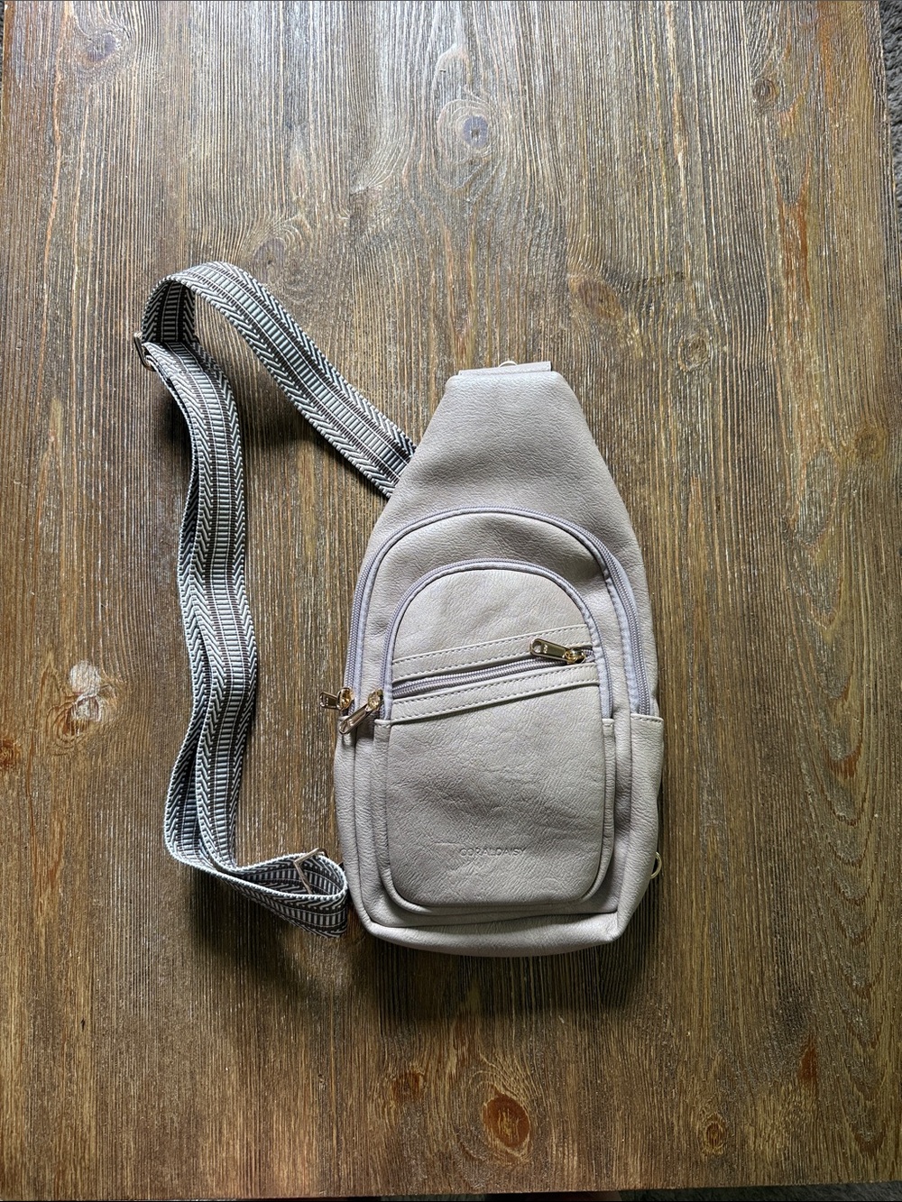 Men's Light Gray Sling Belt Bag with Patterned Strap